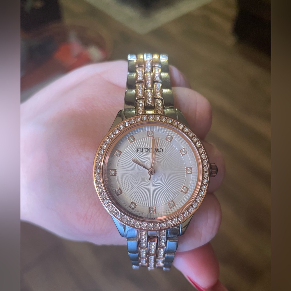 Ellen Tracy Women's Rose gold and silver Two-Tone Crystal Watch